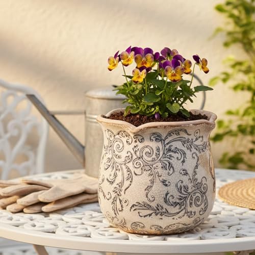Xiaan Jiaju Ceramic Pots for Plants, Vintage Plant Pot with Drainage Hole, 6.11in. Planter for Indoor Plants, Crackle Glaze Finish Flower Pot, Perfect Tuscan Ceramic Planter for Gardening, Gray Swirls - Image 2