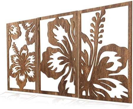 Motivilla Wood Wall Art Set of 3, Dark Floral Decor for Living Room - Image 2