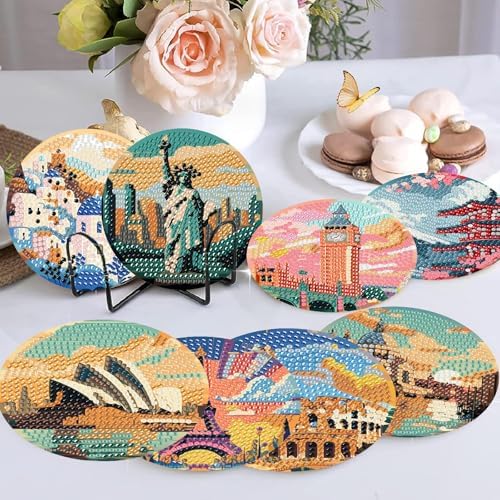 NEGEKFKX 8 Pcs Famous Buildings Diamond Art Painting Coasters Kits ﻿ ﻿ - Image 2