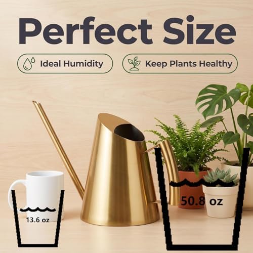 50.8 oz Watering Can Indoor Plants Stainless Steel Plant Waterer Watering Pot Sprinkle Pot Garden Flowers Plants Flower Tool Gold Watering Can with Long Spout (1500ml) - Image 4