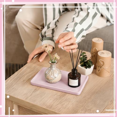 2pcs Bathroom Tray Countertop 8.2"x3.9" Rectangle Ceramic Vanity Trays for Bathroom Counter Decorative Dresser Jewelry Perfume Organizer Tray for Cosmetics Rings Necklaces Earrings (Pink) - Image 3