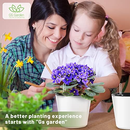 7 inch Plant Pots 3-Pack, Self Watering Flower Pots Indoor Outdoor, African Violet Pots Planters with Drainage Hole Saucer Reservoir, White - Image 3