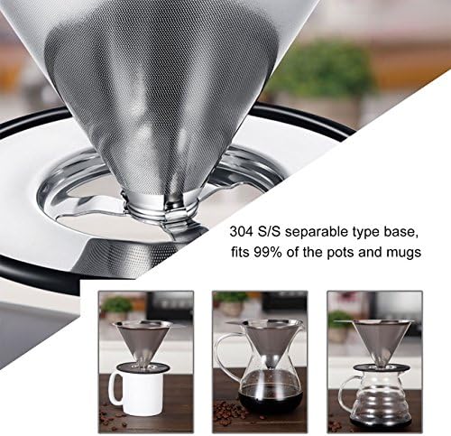 LHS Pour Over Coffee Dripper Stainless Steel Coffee Filter Metal Cone Filter Paperless Reusable Coffee Filter Single Cup Coffee Maker 1-4 Cup With Non-slip Cup Stand and Cleaning Brush - Image 3