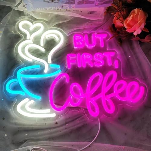 But First Coffee Neon Sign Large 5V USB Powered Acrylic Neon Lights with Dimmable Switch and Hanging Chain for Coffee Cafe Bar Party Living Room Sign Gifts 14 * 11.3inch(Pink) - Image 5