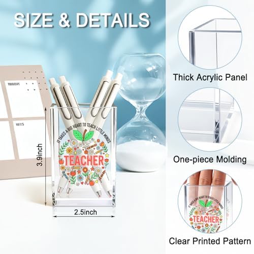 It Takes A Big Heart To Teach Little Minds Acrylic Cosmetic Pencil Holder Cup, Teacher Appreciation Gifts for Women, Office Desk Accessories for Teacher, Pen Organizer, Preschool Teacher Gifts - Image 2
