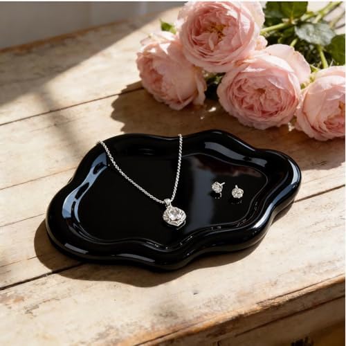 Ceramic Jewelry Tray Trinket Dish, Cloud Shaped, Black by Unknown