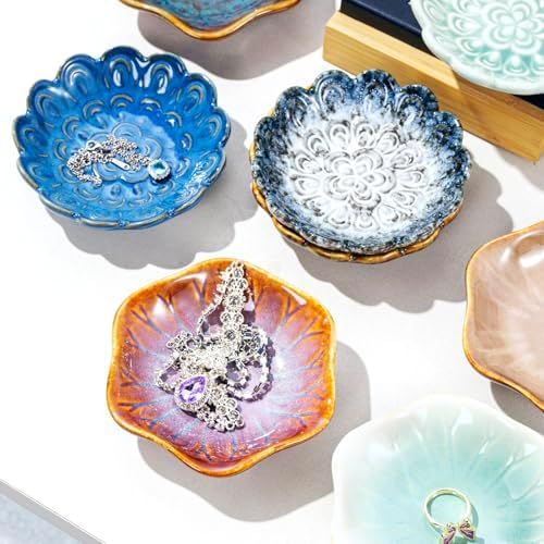 Vintage-Inspired Ceramic Jewelry Dish – Handcrafted Floral Trinket Trays in Luxe Glazed Porcelain | Antique-Style Ring Holders for Vanity & Dresser Décor (1, Kiln turned Lotus Purple) - Image 3
