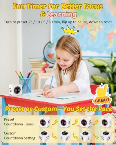 Digital Pomodoro Timer Cube 5/10/25/50min Preset, Silent & Sound Alarm - Image 2