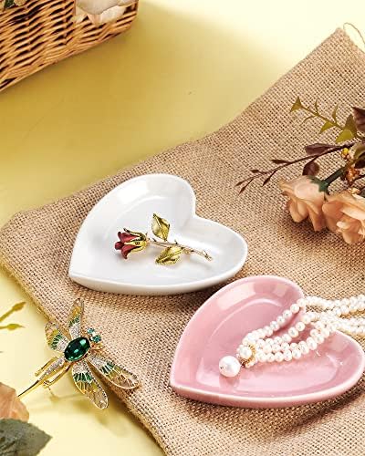 JAMEND CLXP Pink Heart Jewelry Tray, Engagement Wedding Ring Dish Earring Holder for Newlyweds, Sweet Gift for Women, Ceramic. NO ROSE. - Image 5