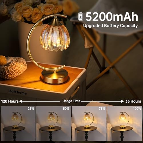 Shenmoyl Tulip Table Lamp, 5200mAh Cordless Touch Control Table Lamp with 3 Color Temps & Stepless Dimming, Rechargeable Battery Table Lamp for Living Room, Bedroom, Office, Shelf (Amber Tulip) - Image 2