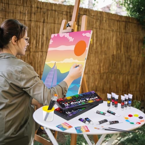 Cholemy 8 Set Paint and Sip Kit for Adults 8'' x 10'' Pre Drawn Canvas with Wooden Easels Acrylic Paint Brushes Wash Cup Palette Apron for Painting DIY Date Night Party Supplies(Landscape) - Image 6