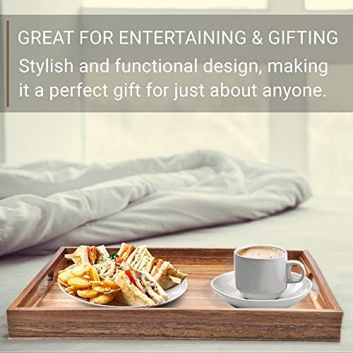 Acacia Wood Serving Tray with Handles (17 Inches) – Decorative Serving Trays Platter for Breakfast in Bed, Lunch, Dinner, Appetizers, Patio, Ottoman, Coffee Table, BBQ, Party –Great for Lap &Couch - Image 5