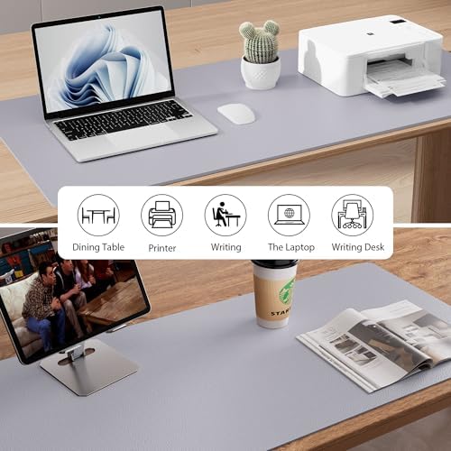 Aothia Large PU Leather Desk Pad Protector - Non-Slip Mouse Pad & Writing Mat for Office/Home, Waterproof, Easy to Clean (23.6" x 13.7", Smoky Lavender) - Image 5