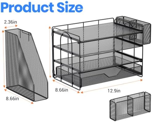 4-Tier Desk File Organizer with Drawer & Pen Holder (Black) - Image 2