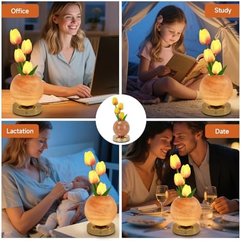 Tulip Table Lamp, Rechargeable Cordless Touch Dimming Artificial Tulip Flower Desk Lamp, LED Flower Bedside Night Light Romantic Gifts for Girl Women Mom (Orange) - Image 6