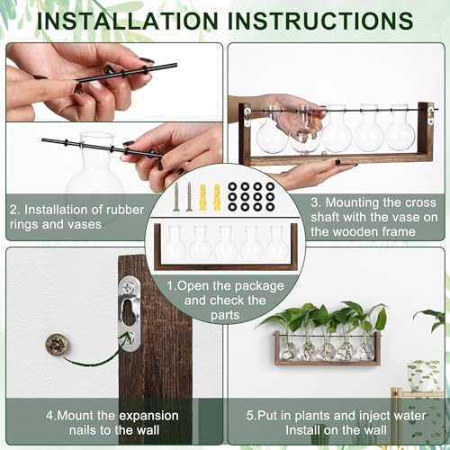 YIBOT Wall Hanging Glass Planter Plant Propagation Vase-5 Bulb Glass Vases - Image 3