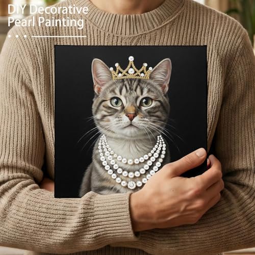 LQCrafK DIY Pearl Art Painting Handcraft Kit for Adults Beginners with Tools and Framed Painting, Creative Design,Self-Adhesive, Healing Stress-Relieving Home Wall Decoration-Royal Cat - Image 3
