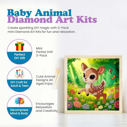 Small Diamond Art Painting Kits 3 Pack Butterfly Deer Penguin Round Drill - Image 2
