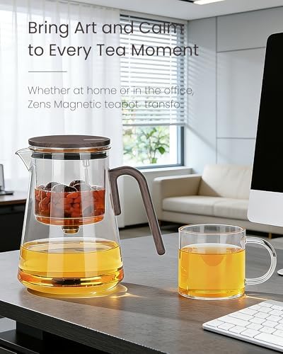 ZENS Magnetic Teapot with Infuser and 2 Cups, 34oz Magic Loose Tea Maker - Image 7