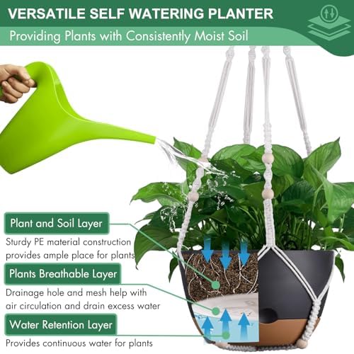 2 Pack-10 Inch Self-Watering Hanging Planters for Indoor Outdoor Plants - Image 5