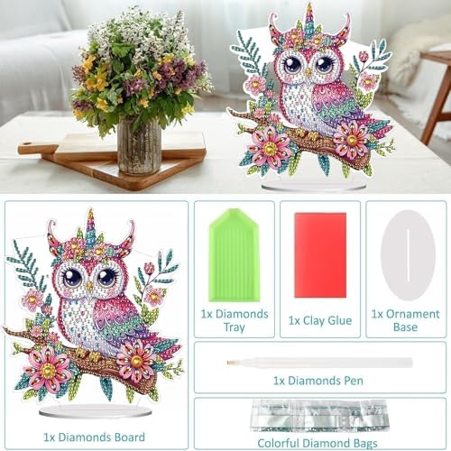 Diamond Painting Kits for Adults Beginners, 5D Full Drill Owl Crystal Art Desktop Ornament, DIY Single Sided Home Office Desk Decor, Creative Craft Gift Set with Tools - Image 3