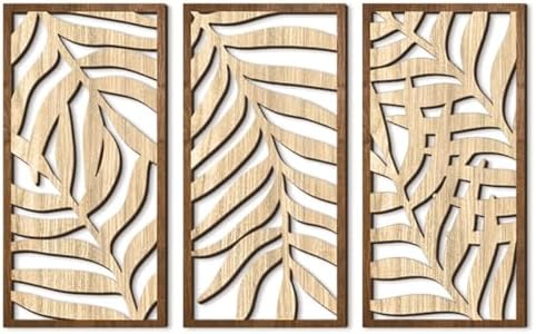 3 Pcs Tropical Leaf Wood Wall Art Decor, Boho Wall Sculptures for Home (C) by Jocaluyia
