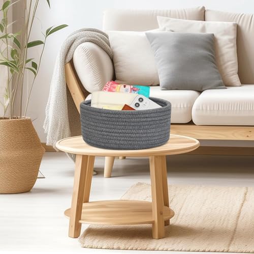 ABenkle Small Woven Basket, Empty Tiny Shallow Storage Basket, Mini Cotton Rope Baskets, Round Decorative Hamper, Basket Storage Bins for Toys, Spa, Socks, Nursery, Living Room - Image 3