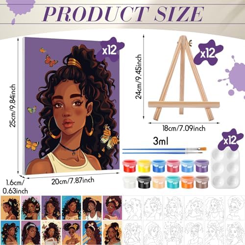 Zhanmai 72 Pcs 12 Sets Sip and Paint Kit Pre Drawn Canvas for Painting 8" x 10" Paint Party Canvas Painting Pre Printed Canvases for Party DIY Virtual Adult's Date Night(Charming Women) - Image 2