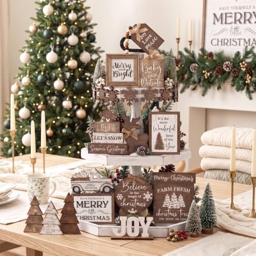 Mifoci 18 Pcs Farmhouse Tiered Tray Decor Home Wooden Signs - Image 6