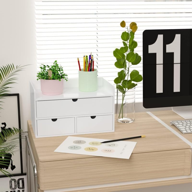 Bamboo Desk Organizer wtih Drawers Mini Desktop Drawer Tabletop Storage - Image 2
