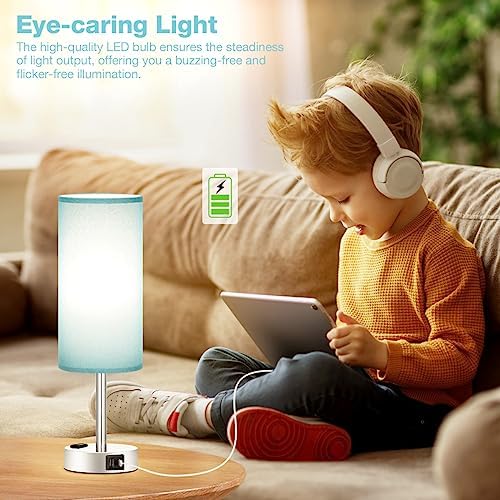 Fenmzee Light Beige Bedside Table Lamp, Dimmable Touch, USB A+C, AC Outlet - Image 4
