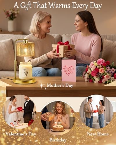 Candle Warmer Lamp, Timer Dimmable Candle Lamp, Adjustable Height and Brightness Gold Candle Warmer, Boho Rattan Lampshade and 2 Bulbs, Suitable for Home Decor, Birthday Gifts for Women Mom - Image 5