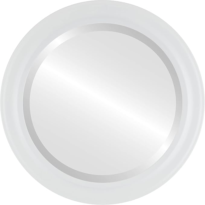OVALCREST Round Beveled Wall Mirror for Home Decor - Messina Style - Linen White - 27x27 Outside Dimensions