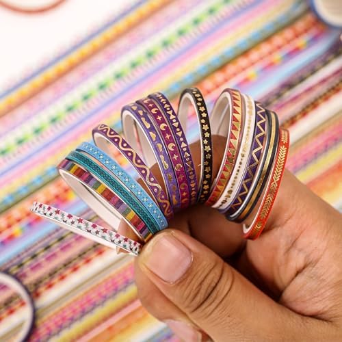 emmoolife 50 Rolls Skinny Washi Tape Set 3mm Wide, Gold Foil Print Masking Thin Basic Patterns Decorative Tapes for Scrapbooking, Junk Journal Supplies, Bullet Journaling, Craft Tape for Women Girl - Image 5