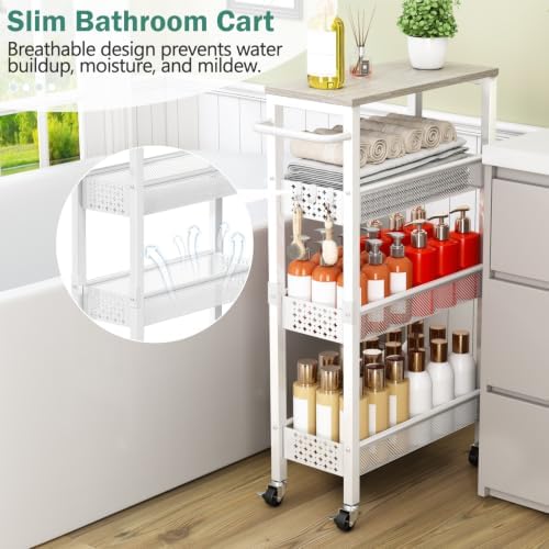 Vivihomety 4-Tier Slim Utility Rolling Laundry Cart with Wheels, Metal - Image 3