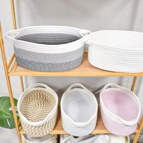 ABenkle Small Basket with Handles, Boho Decorative Rope Woven Dog Cat Toy Storage Bin Shelf Storage Organizer, Easter Christmas Gift Basket, 12"x8"x5" - Image 7