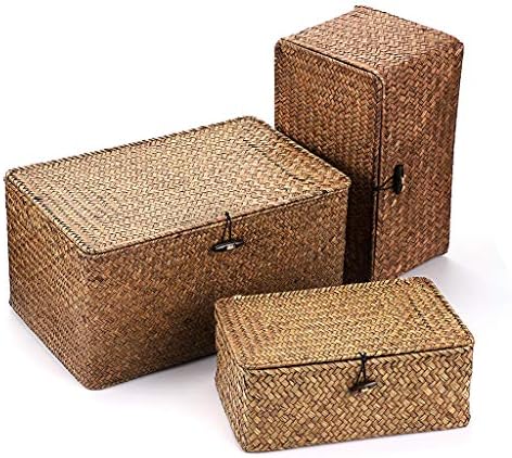 Hipiwe Set of 3 Seagrass Storage Baskets with Lid - Large Woven Wicker Bins - Image 5