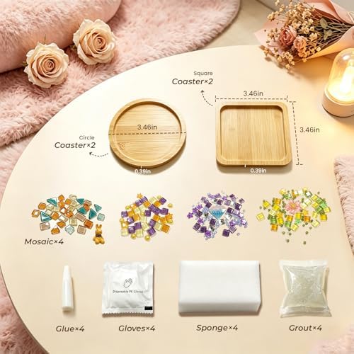 4 Packs Mosaic Coaster Kit, Mosaic Craft Kit for Adults, DIY Mosaic Kit - Image 2