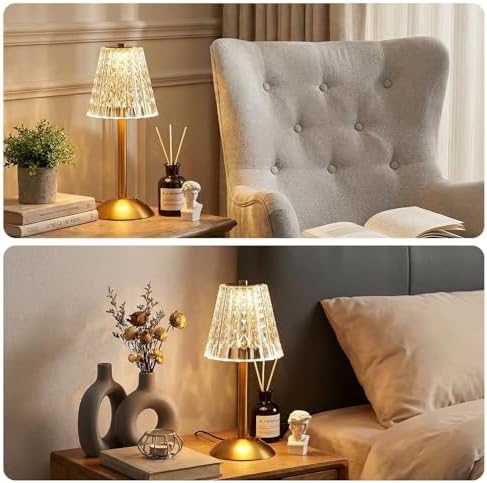 Liliful 4 Pcs Cordless Table Lamp LED Touch, Gold, Classic Style - Image 6
