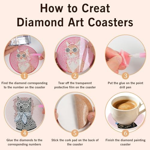 Diamond Art Coasters Kit for Adults, 8PCS Funny Cat Coasters with Holder - Image 5