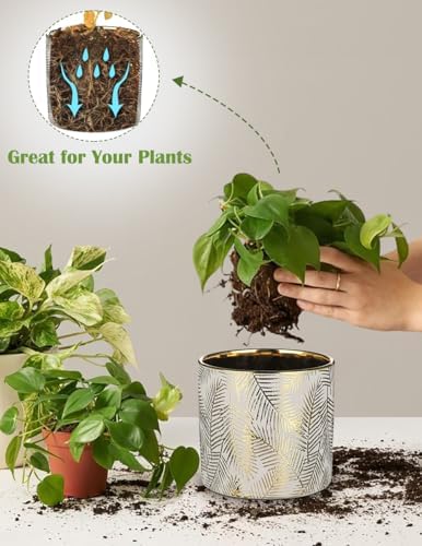 Oairse Small Ceramic Pot for Indoor Plants, 5.3 inch Plant Pot with Drainage Hole Decorative Texture Gold Planter Indoor Outdoor Flower Pots for Succulent Snake Plant Pothos Orchid - Image 4