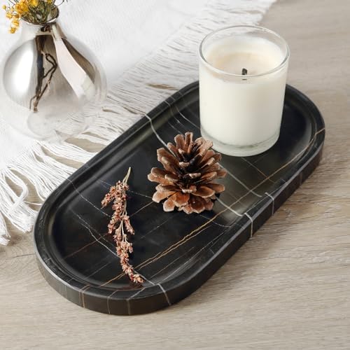 Koville Black Marble Vanity Tray for Bathroom Countertop, 10"x5" Natural Marble Catchall Tray Perfume Trays for Dresser, Stone Jewelry Dish Candle Holder for Home Decor, Stone Oval Trays - Image 5