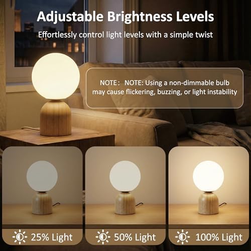 9.8" Dimmable Solid Wood Table Lamp with Opal Glass Globe Shade, Natural - Image 4