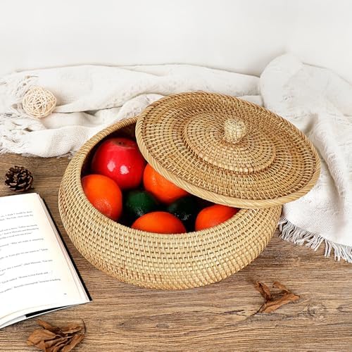 Hipiwe Round Rattan Boxes with Lid, X-Large Woven Wicker Bread Basket Bin - Image 2