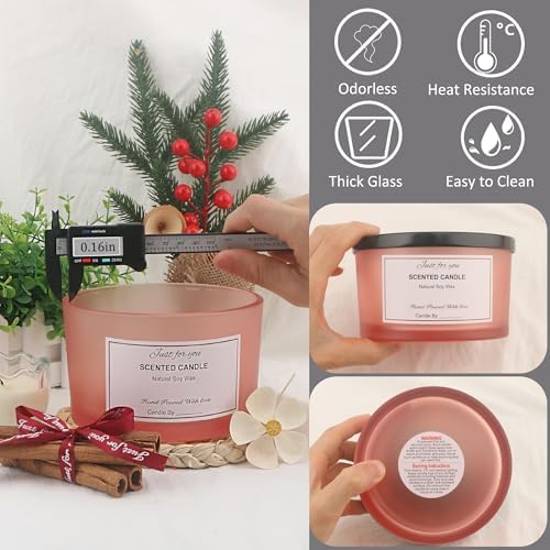MILIVIXAY 6 Pack 24 oz Candle Jars with Metal Lids and Candle Making Kits - 3 Wick Candle Jar,Bulk Empty Matte Pink Thick Glass Jars for Making Large Candles - Spice, Powder Containers. - Image 5