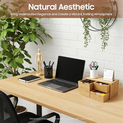 Bamboo Desk Organizer, 3 Drawer Countertop Storage Box for Office - Image 4
