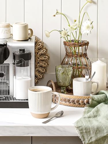 LE TAUCI Coffee Mugs Set of 6, Ceramic Mug Set 16 oz, Embossment Cups for Latte, Hot Tea, Cappuccino, Mocha, Cocoa,Suit For Housewarming Wedding- 3.8 inch, Arctic White - Image 5