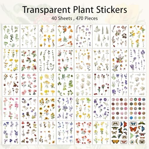 PRSTINCOL Flower Sticker Book, 40 Sheets 470pcs Floral Botanical Themed Journaling Supplies for Scrapbooking Supplies Aesthetic Junk Journal Craft DIY Craft Card Making Laptop - Image 4