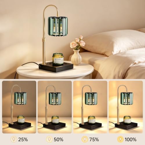 Yuichoy Candle Warmer Lamp Green with Timer, Dimmable Electric Candle Wamer Adjustable Height, Gifts for Women Mom, Glass Modern Candles Melter Lamp - Image 3