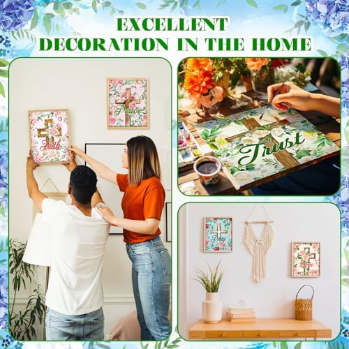 Humyoun 8 Sets 8" x 10" Inspirational Cross Pre Drawn Canvas to Paint for Sip and Paint Party Religious Predrawn Coloring Set Pre Sketched Canvas Boards with Paints and Brushes for Adult - Image 6